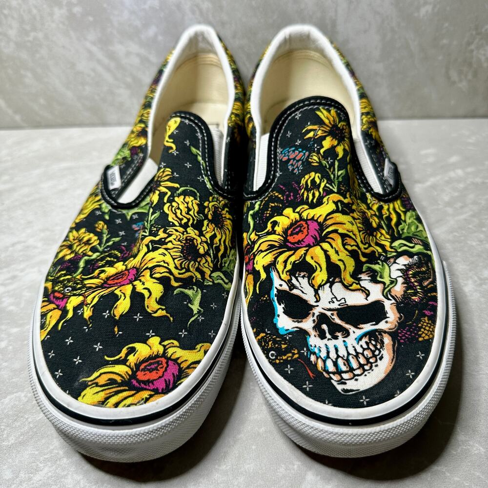 Vans Beauty Skull & Flowers Classic Slip-On Canvas Sneakers Unisex - Picture 6 of 14